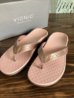 VIONIC Tide Shona Rose Gold Arch Support Sandals Leather Upper Size 11 NIB